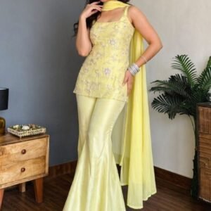 Yellow Floral Embroidered Kurta Palazzo Set