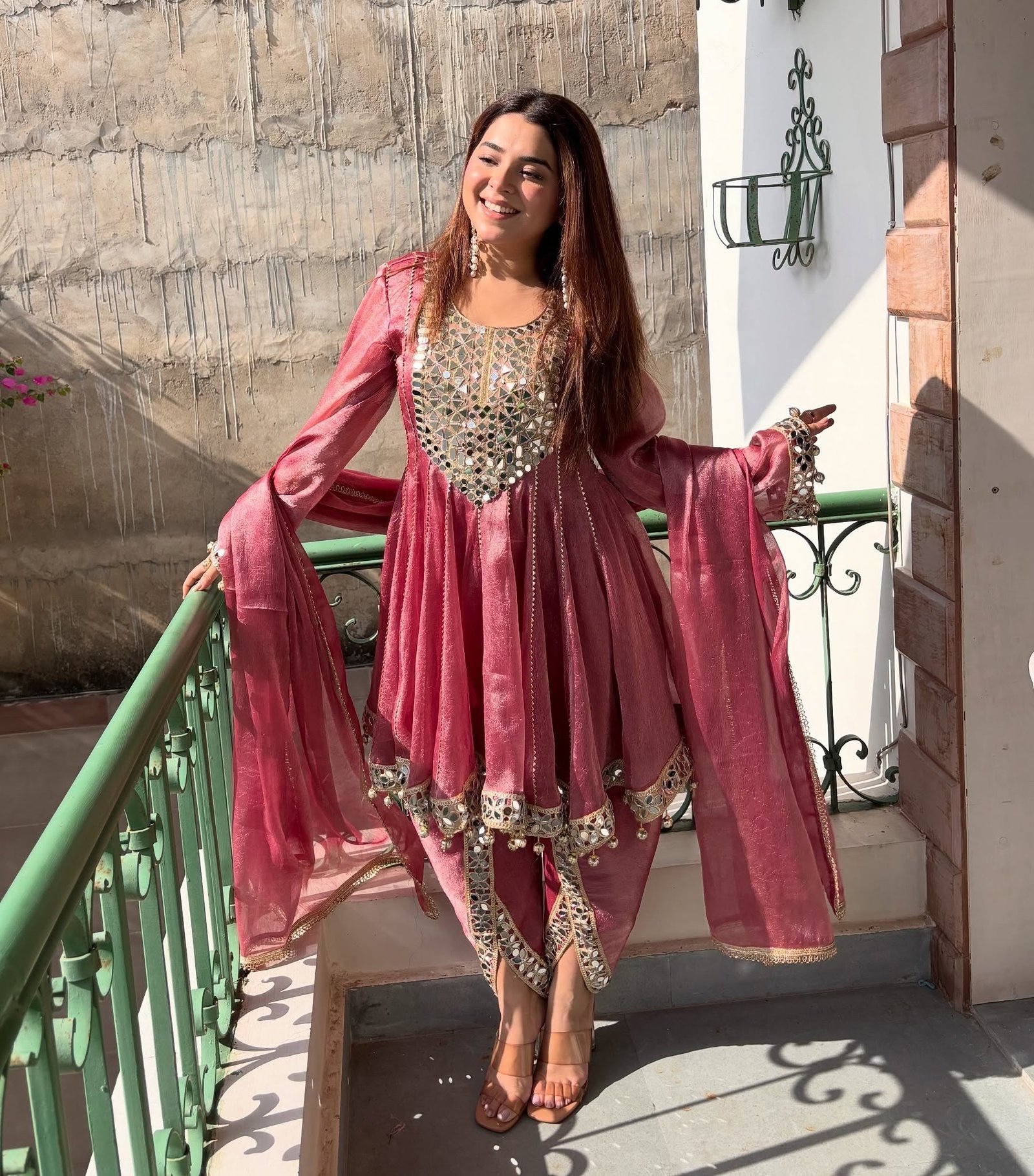 Designer Fandy Silk Real Mirror Work 3-Piece Dhotipant Set - Image 3