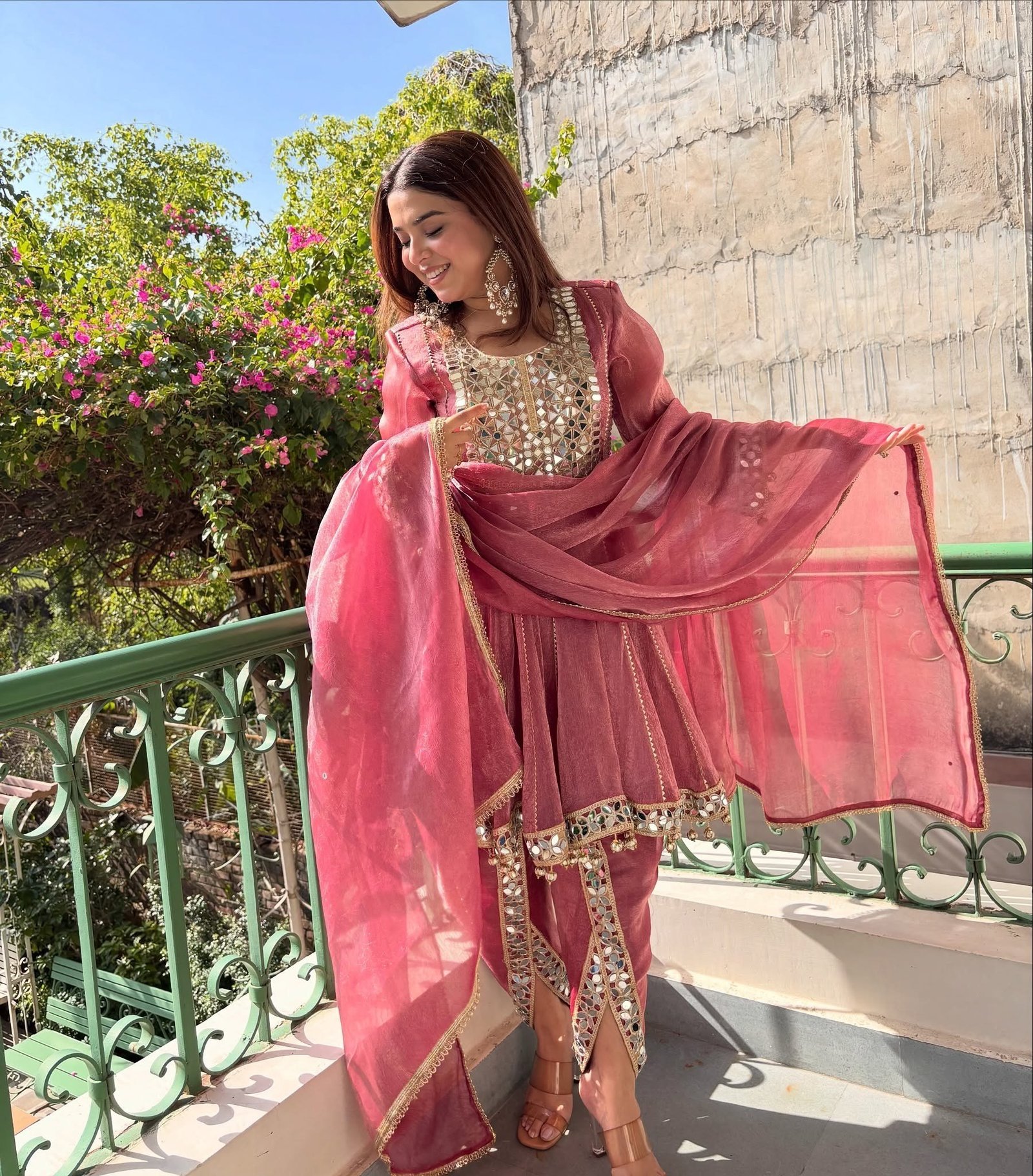 Designer Fandy Silk Real Mirror Work 3-Piece Dhotipant Set - Image 2