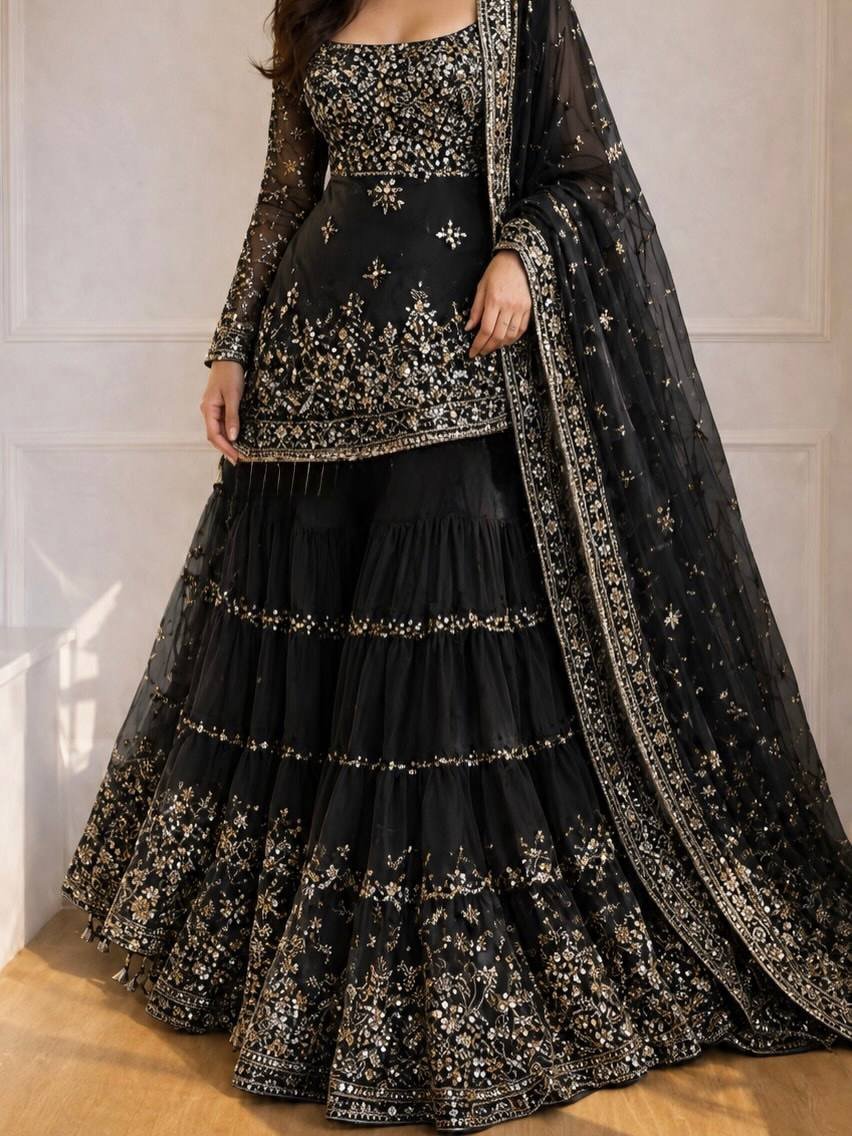 Designer Georgette Embroidered Sequin Work Sharara Set - Image 6