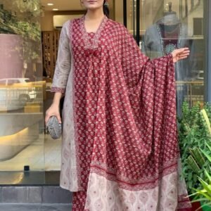 Pure Jaipur Cotton Handwork Kurta Pant Dupatta Set