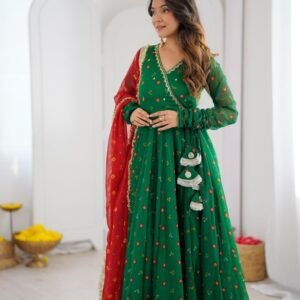 Printed Fox Georgette Gown Set with Dupatta & Pant